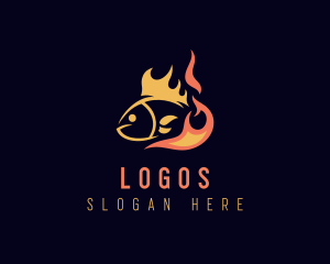 Fish Seafood Fire Cooking Logo