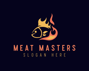 Fish Seafood Fire Cooking logo design