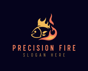 Fish Seafood Fire Cooking logo design