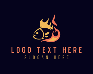 Fish Seafood Fire Cooking Logo