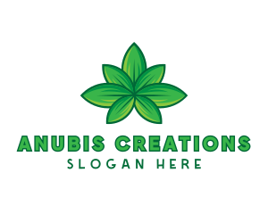 Green Cannabis Weed Leaf logo design