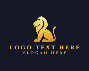 Gold - Sitting Golden Lion Animal logo design