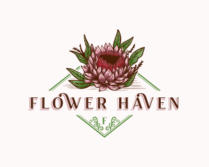 Protea Flower Leaf logo design