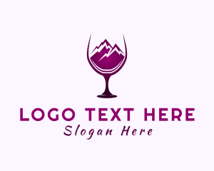 Champagne - Wine Glass Mountain Peak logo design