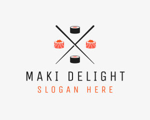 Japanese Sushi Roll Chopsticks logo design