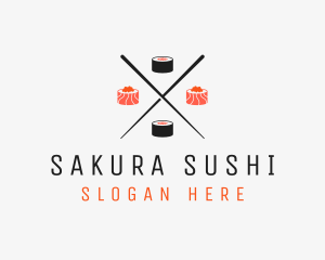 Japanese Sushi Roll Chopsticks logo design