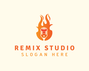 Flaming Mic Studio logo design