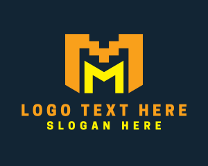 Tribal - Videogame Pixel Letter M logo design