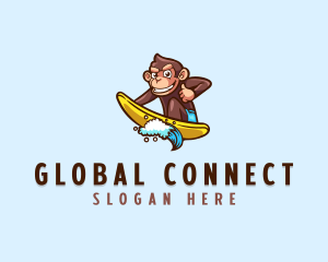 Wave Surfer Monkey logo design