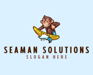 Wave Surfer Monkey logo design