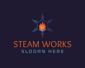 Snowflake Fire Thermostat logo design