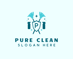 Disinfecting - Sanitation Broom Shield logo design