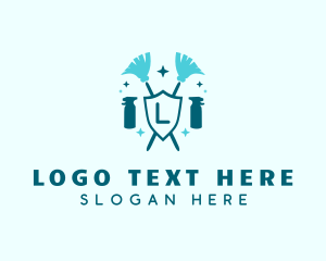 Letter - Sanitation Broom Shield logo design