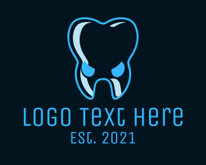 Blue Hand - Scary Tooth Face logo design