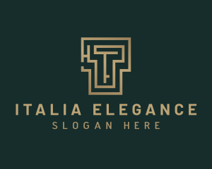 Elegant Maze Labyrinth Letter T logo design