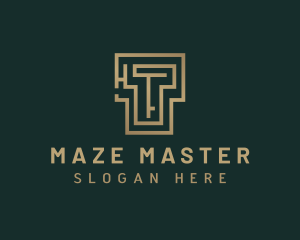 Elegant Maze Labyrinth Letter T logo design