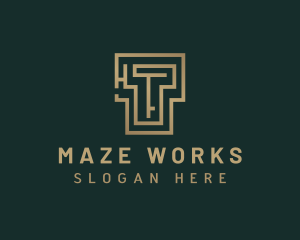 Elegant Maze Labyrinth Letter T logo design