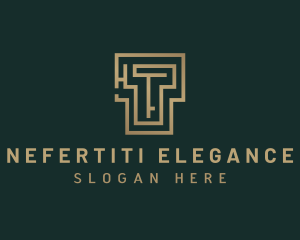 Elegant Maze Labyrinth Letter T logo design