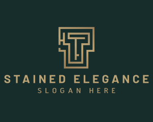 Elegant Maze Labyrinth Letter T logo design