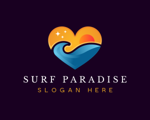 Surfing Wave Heart logo design