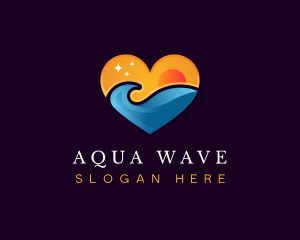 Surfing Wave Heart logo design