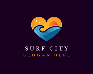 Surfing Wave Heart logo design