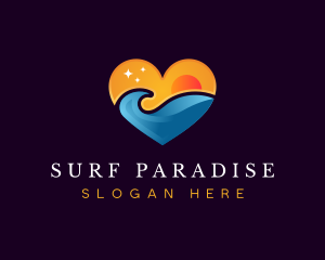 Surfing Wave Heart logo design