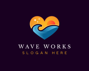 Surfing Wave Heart logo design