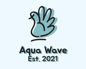 Blue Waving Hand  logo design