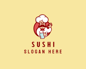 Happy Mustache Chef  logo design