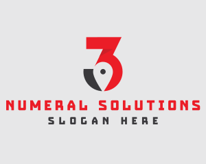 Numeral - Location Pin Number 3 logo design