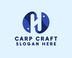 Carp - Blue Fishing Letter H logo design