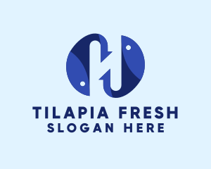 Tilapia - Blue Fishing Letter H logo design