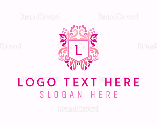 Ornamental Flower Arrangement Shield Logo