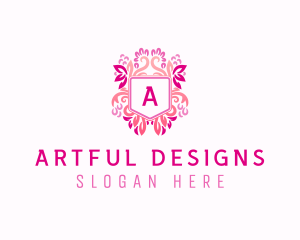 Ornamental Flower Arrangement Shield logo design