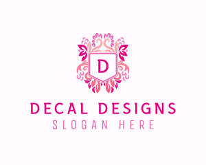 Ornamental Flower Arrangement Shield logo design