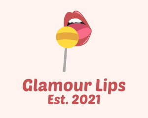 Lips Candy Lollipop logo design