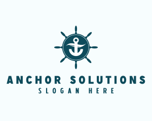 Coastal Anchor Wheel Wave logo design