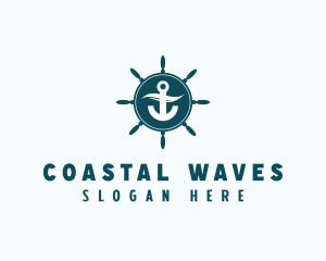 Coastal Anchor Wheel Wave logo design