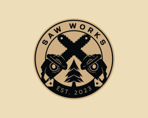 Chainsaw - Tree Chainsaw Badge logo design
