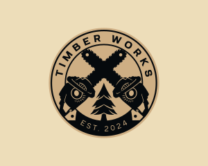 Tree Chainsaw Badge logo design