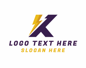 Electrician - Lightning Sharp Letter K logo design