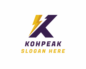 Lightning Sharp Letter K logo design