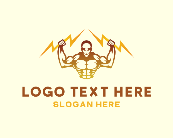 Training - Lightning Bodybuilder Muscle logo design