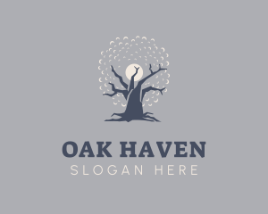 Eco Night Oak Tree logo design