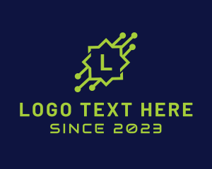 Letter At - Digital Tech Circuit logo design