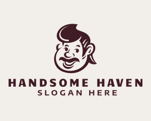 Handsome - Retro Mustache Man Character logo design
