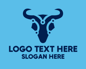 Bull Horn - Digital Blue Bull logo design