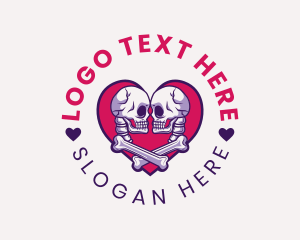 Heart - Skeleton Couple Emblem logo design