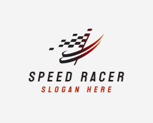 Racecar - Automotive Racing  Flag Swoosh logo design
